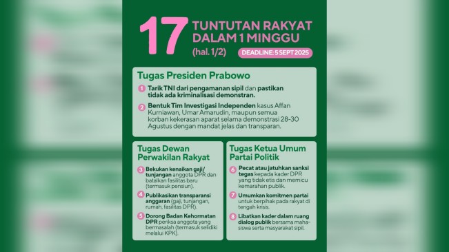 Tuntutan 17+8 rakyat Indonesia. [Instagram]